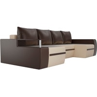 П-образный диван Лига диванов Майами 103064 (экокожа, бежевый/коричневый)