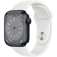 Умные часы Apple Watch Series 8 41 мм (алюминиевый корпус, полуночный/белый, спортивный силиконовый ремешок)