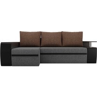 Угловой диван Лига диванов Майами 103036 (левый, рогожка/экокожа, серый/черный/коричневый)