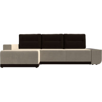 Угловой диван Лига диванов Чикаго левый 110745L (микровельвет бежевый/подушки коричневые)