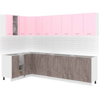 Готовая кухня Кортекс-мебель Корнелия Лира 1.5x2.9 без столешницы (розовый/оникс)