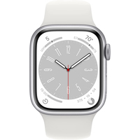 Умные часы Apple Watch Series 8 41 мм (алюминиевый корпус, серебристый/белый, спортивный силиконовый ремешок M/L)
