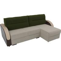 Угловой диван Лига диванов Дарси 103355 (правый, микровельвет, бежевый/коричневый/зеленый)