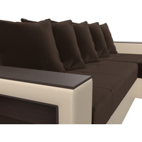 Угловой диван Лига диванов Дубай лайт правый 114183 (микровельвет коричневый/экокожа бежевый)