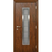 Металлическая дверь Стальная Линия Хаски с окном для дома (дуб темный)