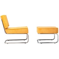 Интерьерное кресло Zuiver Ridge Rib с банкеткой (желтый/хром)