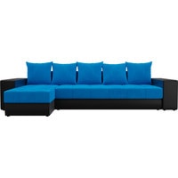 Угловой диван Лига диванов Дубай 105807 (левый, велюр/экокожа, голубой/черный)