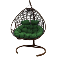 Подвесное кресло M-Group Для двоих Люкс 11510204 (коричневый ротанг/зеленая подушка)