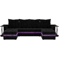 П-образный диван Craftmebel Атланта П 2 стола (бнп, вельвет, черный)