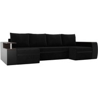 П-образный диван Лига диванов Майами 103050 (велюр/экокожа, черный/черный)