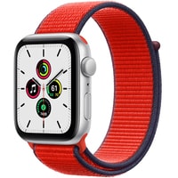 Умные часы Apple Watch SE 44 мм (алюминий серебристый/красный нейлон) в Пинске