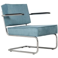 Интерьерное кресло Zuiver Ridge Rib с банкеткой и подлокотником (голубой/хром)