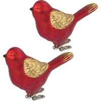 Елочная игрушка Золотая сказка Птичка красная с золотыми крыльями 2 шт
