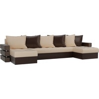 П-образный диван Лига диванов Венеция 100053 (экокожа, бежевый/коричневый)