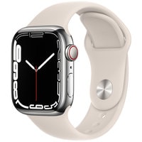 Умные часы Apple Watch Series 7 LTE 41 мм (сталь серебристый/звездный свет)