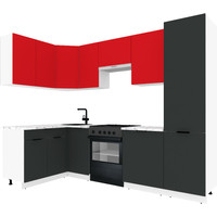 Готовая кухня ВерсоМебель Эко-2 1.4x2.7 левая (красный чили/антрацит/ст.мрамор итальянский)