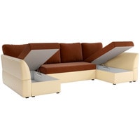 П-образный диван Лига диванов Гесен 29335 (рогожка/экокожа, коричневый/бежевый)