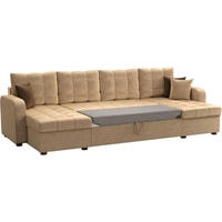 П-образный диван Craftmebel Ливерпуль П (бнп, вельвет, бежевый/коричневый)