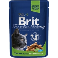 Консервированный корм для кошек Brit Premium Cat Pouches Chicken Slices for Sterilised 0.1 кг