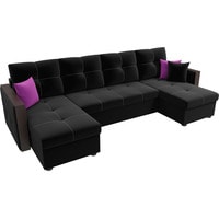 П-образный диван Лига диванов Валенсия 31446 (микровельвет, черный)