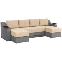 П-образный диван Craftmebel Сенатор (п-образный, боннель, рогожка, бежевый/серый)