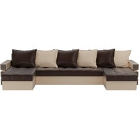 П-образный диван Лига диванов Венеция 100057 (экокожа, коричневый/бежевый)