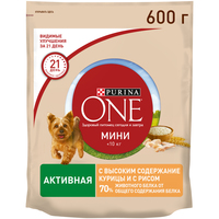 Сухой корм для собак Purina ONE Мини для мелких активных пород с курицей и рисом 600 г