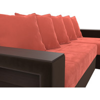 Угловой диван Лига диванов Дубай лайт правый 114175 (микровельвет коралловый/коричневый)