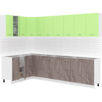 Готовая кухня Кортекс-мебель Корнелия Лира 1.5x2.9 без столешницы (зеленый/оникс)