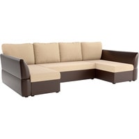 П-образный диван Лига диванов Гесен 29340 (рогожка/экокожа, бежевый/коричневый)