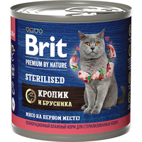 Натуральный корм для кошек Brit Premium By Nature для стерил. с кроликам и брусникой 200 г
