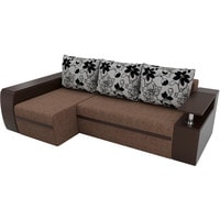 Угловой диван Лига диванов Майами 103034 (левый, рогожка/экокожа/флок, коричневый/цветы)