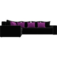 Угловой диван Лига диванов Мэдисон Long 28839 (левый, микровельвет, черный/фиолетовый)