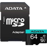 Карта памяти ADATA Premier Pro AUSDX64GUI3V30SA2-RA1 microSDXC 64GB (с адаптером)