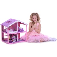 Кукольный домик Krasatoys Загородный дом Анжелика с мебелью 000255 (розовый/сиреневый)