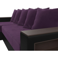 Угловой диван Лига диванов Дубай лайт левый (велюр фиолетовый/экокожа черный)