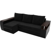 Угловой диван Лига диванов Майами 103021 (левый, велюр/экокожа, черный/черный)