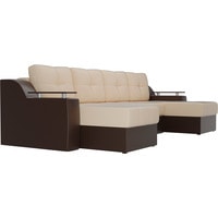 П-образный диван Лига диванов Сенатор 28916 (экокожа, бежевый/коричневый)