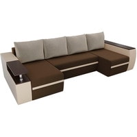 П-образный диван Лига диванов Майами 103054 (микровельвет/экокожа, коричневый/бежевый/бежевый)