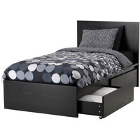 Кровать Ikea Мальм 200x90 (2 ящика, черный, без основания) 792.109.86