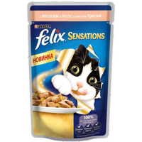 Консервированный корм для кошек Felix Sensations с лососем в желе со вкусом трески 0.085 кг