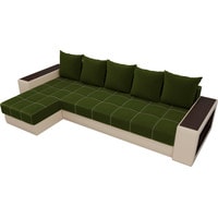 Угловой диван Лига диванов Дубай 29107 (левый, микровельвет/экокожа, зеленый/бежевый)