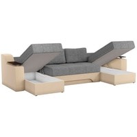 П-образный диван Craftmebel Сенатор (п-образный, боннель, рогожка, серый/бежевый)