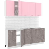 Готовая кухня Кортекс-мебель Корнелия Лира-лайт 2.0м без столешницы (розовый/оникс)