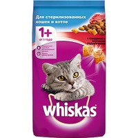 Сухой корм для кошек Whiskas для стерилизованных кошек с говядиной и подушечками 5 кг