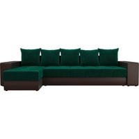 Угловой диван Лига диванов Дубай 105802 (левый, велюр/экокожа, зеленый/коричневый)