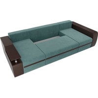 П-образный диван Лига диванов Майами 103045 (велюр/экокожа, бирюзовый/коричневый)