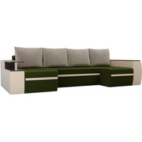П-образный диван Лига диванов Майами 103053 (микровельвет/экокожа, зеленый/бежевый/бежевый)