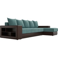Угловой диван Лига диванов Дубай 105801 (правый, велюр/экокожа, бирюзовый/коричневый)