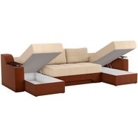 П-образный диван Craftmebel Сенатор (п-образный, боннель, рогожка, бежевый/коричневый)